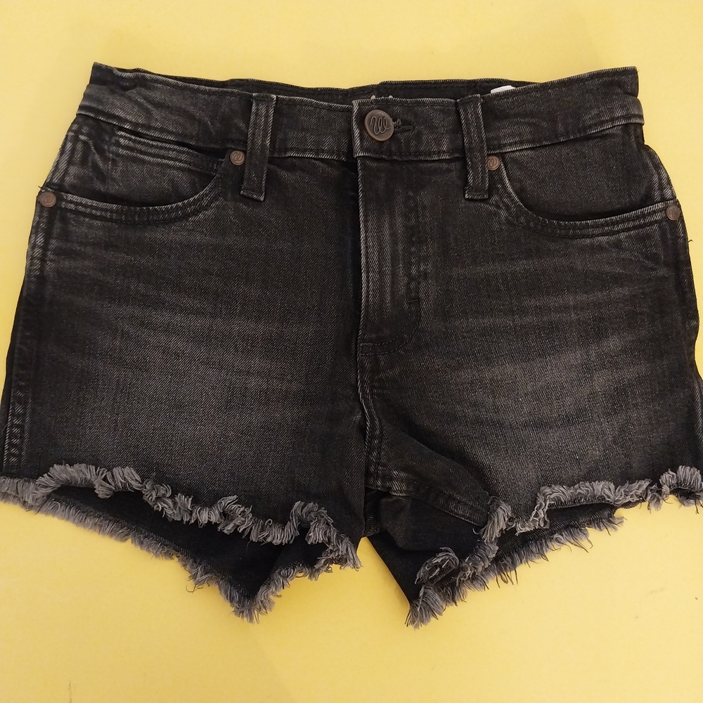 Wrangler Dark Jean Shorts with Distressed Hem